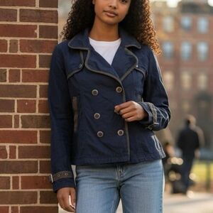 Free People Military Style Double Breasted Night Sky Blue Women’s Size 4